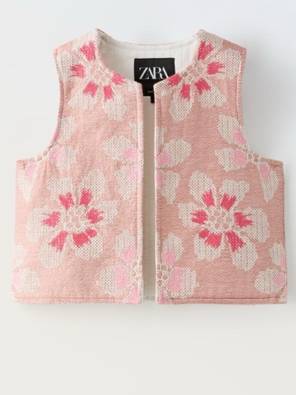 ZARA Floral Cross Stitched Quilted Vest Girls Boho Layering Size 9-10 years